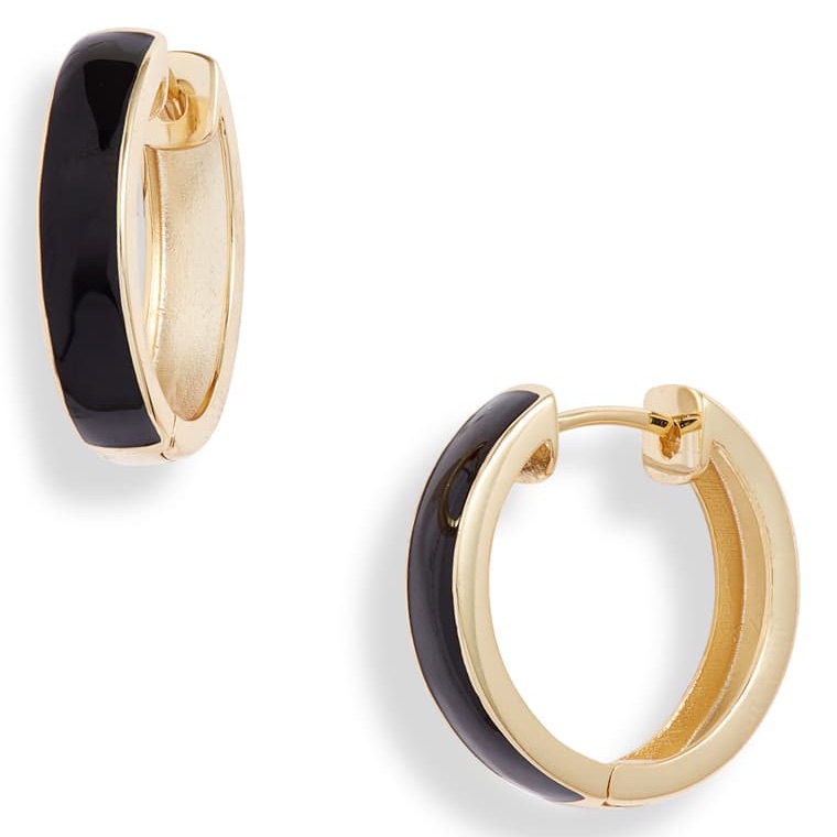 Argento Vivo Black Enamel Goldplated Hoop Earrings 50$